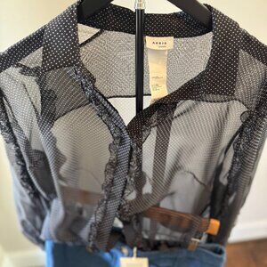 Akris - Polka Dot Black and White Sheer Silk Blouse - Size 14